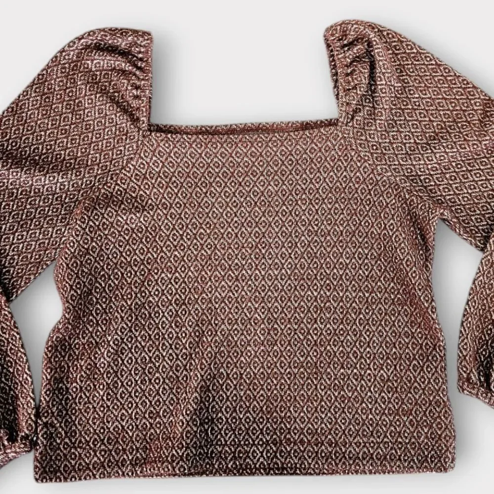 Madewell Jacquard Knit Square Neck Puff-Sleeve Cropped Textured Sweater Blouse M